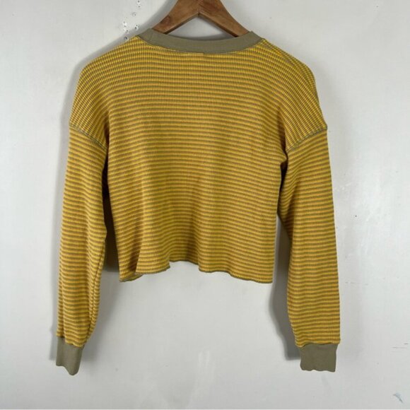 Aritzia TNA Yellow Waffle Knit Long sleeve Crew Neck Cropped Top Size XS - Picture 2 of 8